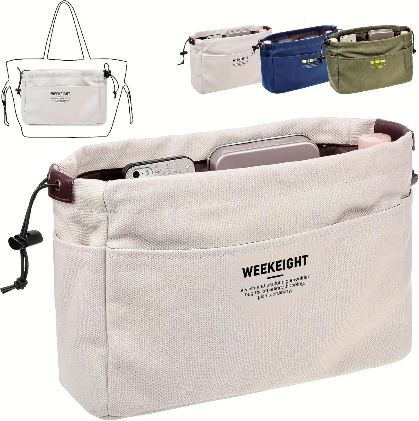 Canvas Cosmetic Storage Bag Waterproof Pouch Multi Compartment Travel Accessory Sturdy Purse Organizer for Home Gym Car Daily
