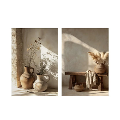 2pcs/set Neutral Olive Tree Shadow Vase Canvas Print Poster Retro Botanical Landscape Art Print Home Decor Art Poster Gifts