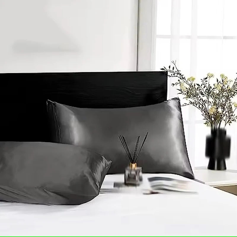 2pcs Satin Silk Pillowcase for Hair and Skin, Coral Pillow Cases Standard Size Set of Super Soft Pillow Case