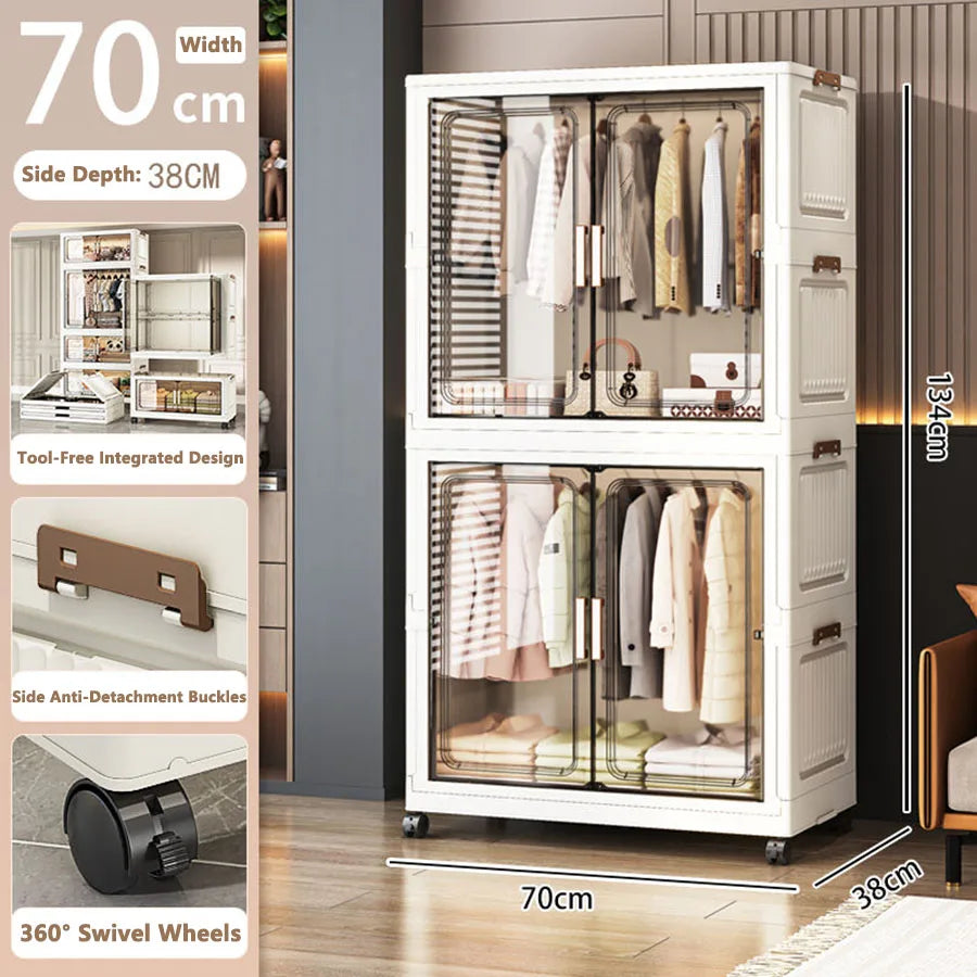 Folding Storage Cabinet Multi-Scene White/Black/Gray Home Office Kitchen Bathroom Multi-Functional Organizer with Doors