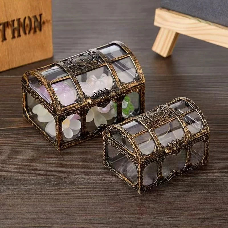 1PC Plastic Transparent Pirate Treasure Box Crystal Gem Jewelry Box Storage Organizer Chest Treasure for Jewelry Gem Trinket Box