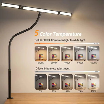 LED Desk Lamp Eye-Caring Desk Light with Stepless Dimming Adjustable Flexible Gooseneck with Clamp for Reading Study Workbench