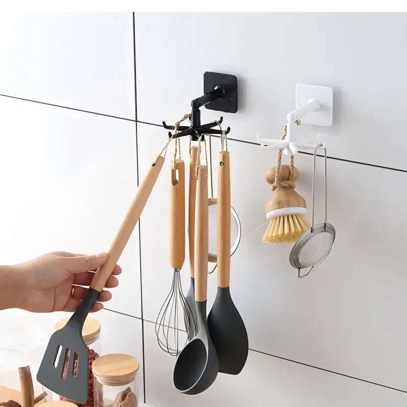 Creative Kitchen Organizer Swivel Hooks Hole-Free Multifunctional Rotatable Dual-Use Hooks for Utensils And Pots