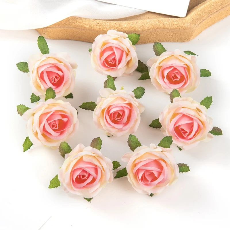 100PCS Artificial Flowers Diy Candy Box Cake Home Decor Christmas Decorative Wreaths Wedding Party Garden Roses Arch Silk Fake