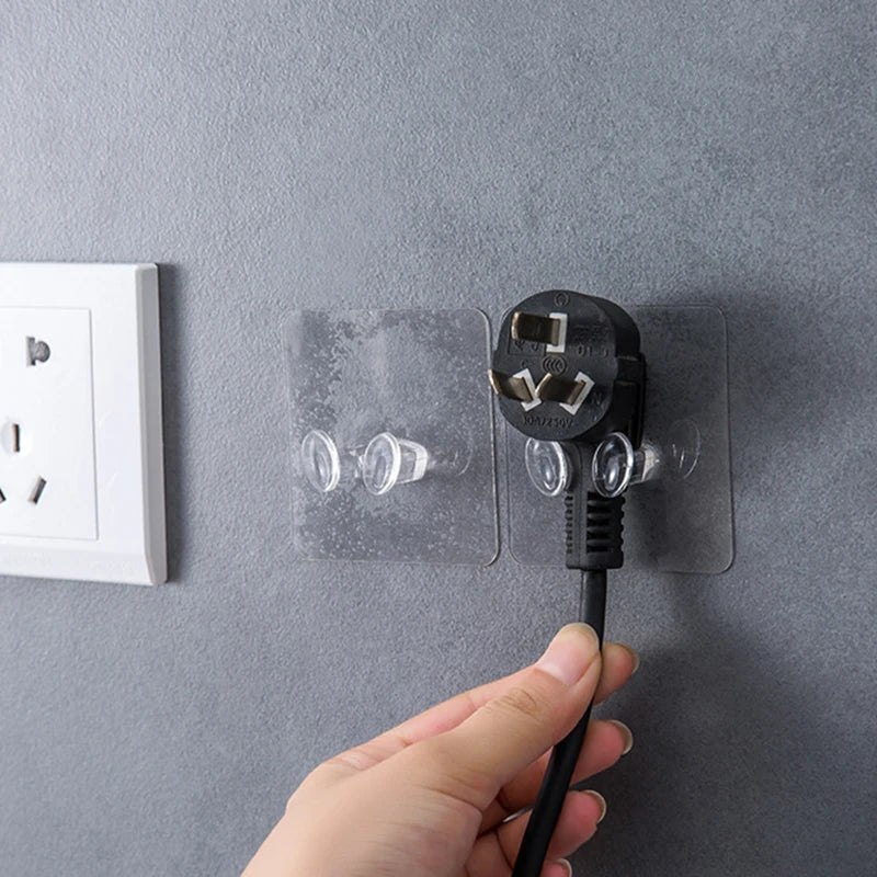 20/40PCS Hook Power Plug Bracket Tidy Hanging Rack PVC Wall Hook Strong Adhesion Seamless Transparent Waterproof Kitchen Bathroo