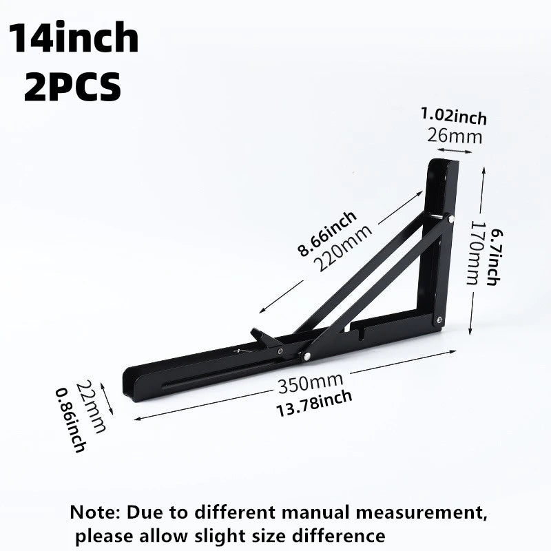 2Pcs Triangle Folding Angle Shelf Bracket Heavy Duty Stainless Steel Collapsible Shelf Bracket for Table Work Bench Wall Mounted