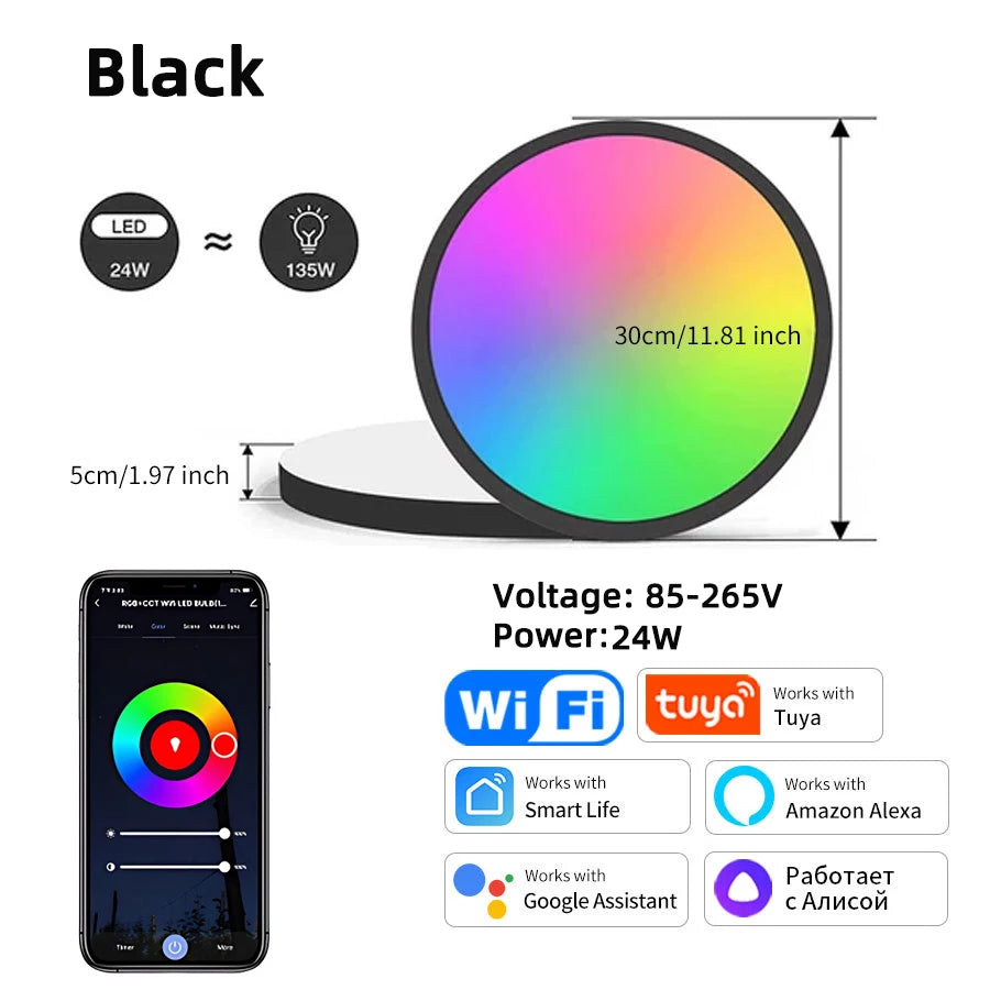 24W Tuya Ceiling Light Wifi Bluetooth AC85-265V RGB WW CW Living room  Decoration LED Lamp Smart life APP with Alexa Google Home