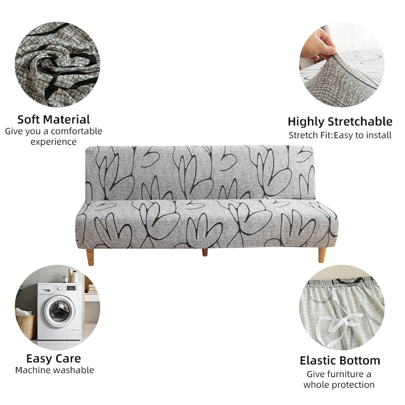 Printed Sofa Bed Cover Stretch Armless Sofa Cover Spandex Dust-Proof Furniture Protector For Bedroom, Hotel, and Home Decor