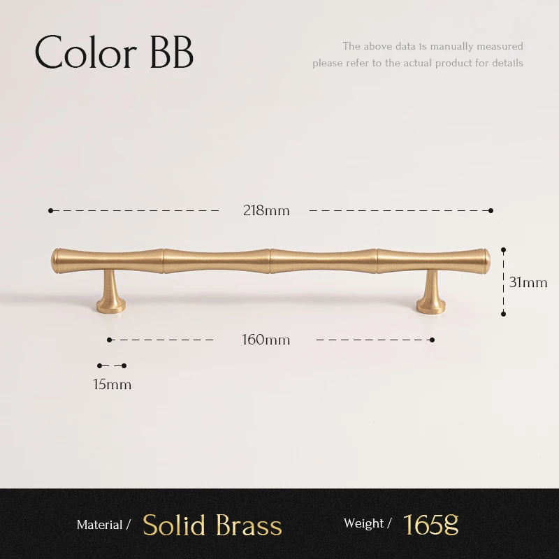 Santaya Solid Brushed Brass Handle Bamboo Kitchen Cabinet Pull Wardrobe Drawer Knob