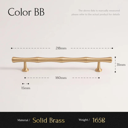 Santaya Solid Brushed Brass Handle Bamboo Kitchen Cabinet Pull Wardrobe Drawer Knob