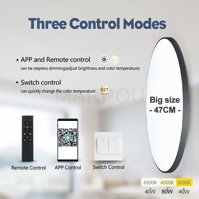 MARPOU Big Size Smart ceiling lamp led lamp for bedroom 80W ceiling lights with Remote control Dimmable led lights for room