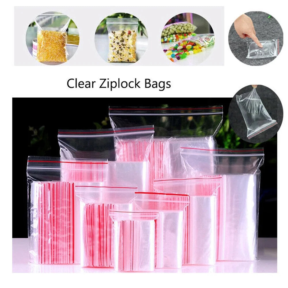 100 Pcs/Pack Small Zip Lock Plastic Bags Reclosable Transparent Bag Shoe Bag Vacuum Storage Bag Poly Clear Bags Thickness 0.05mm