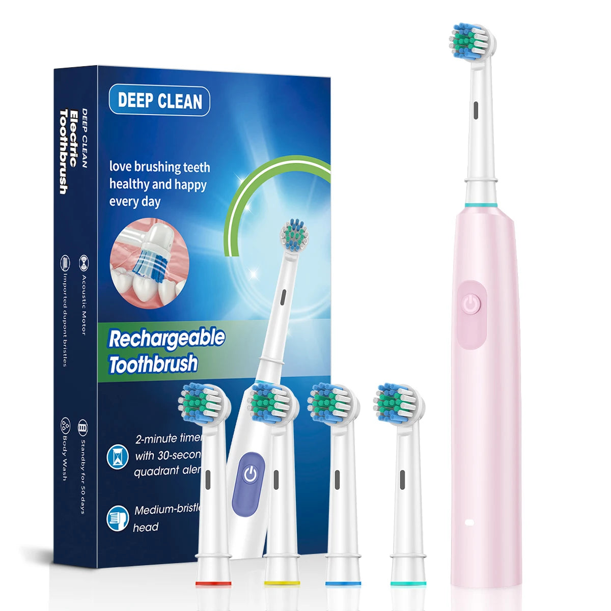 HOMEFISH Electric Toothbrush Rotary Rechargeable Electric Toothbrush for Adults Rotating Toothbrushes with 8 Soft Brush Heads