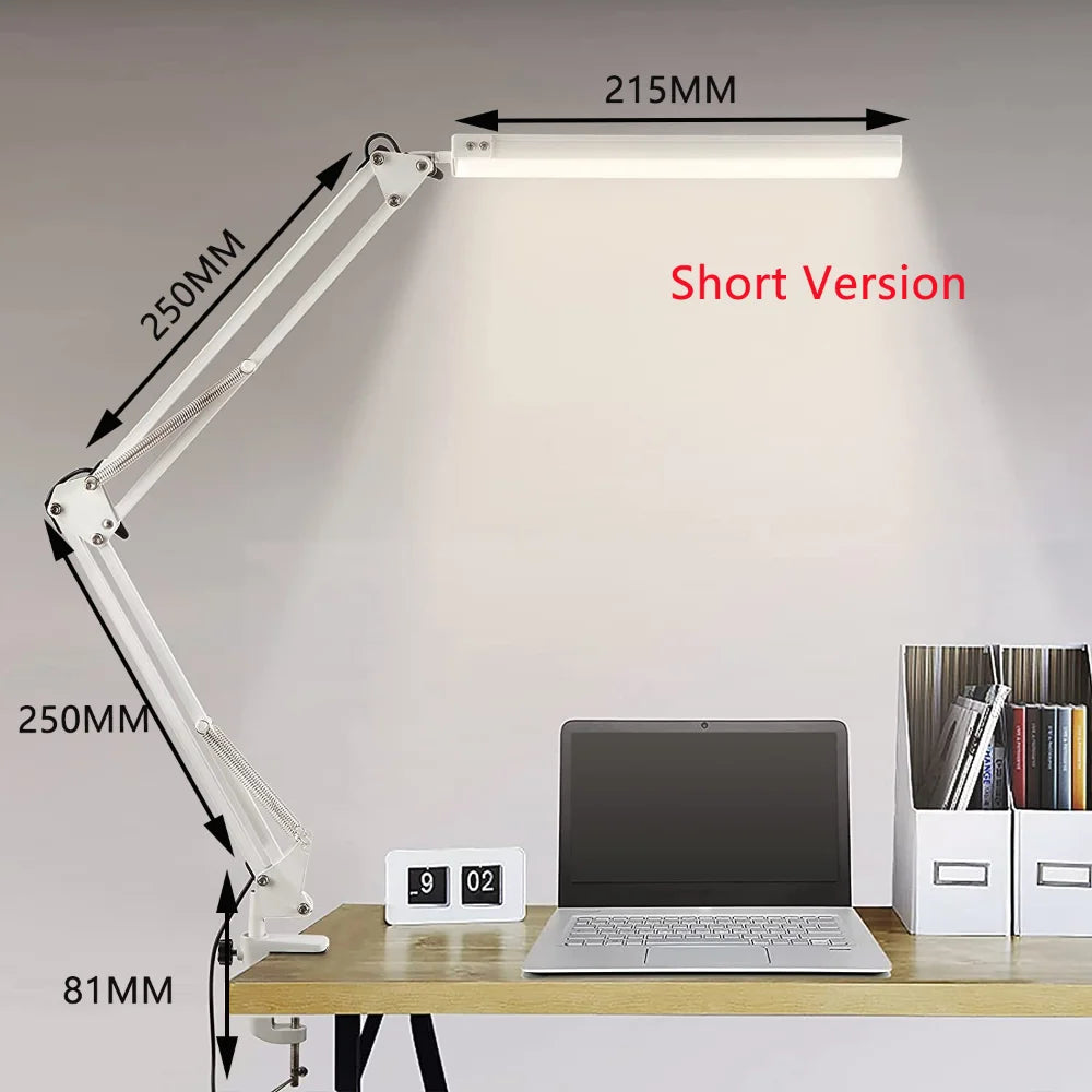 10W LED Desk Lamp with Clamp Swing Arm Eye-Caring Dimmable Desk Light 10 Brightness Levels 3 Modes USB Charging