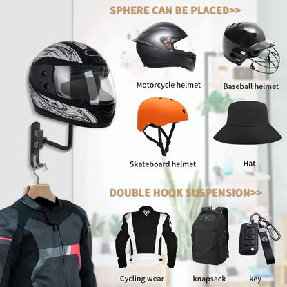Wall Mount Motorcycle Helmet Holder 180°Rotation Football Bicycle Helmet Rack Helmet Display Hanger Stand for Caps With 2 Hooks