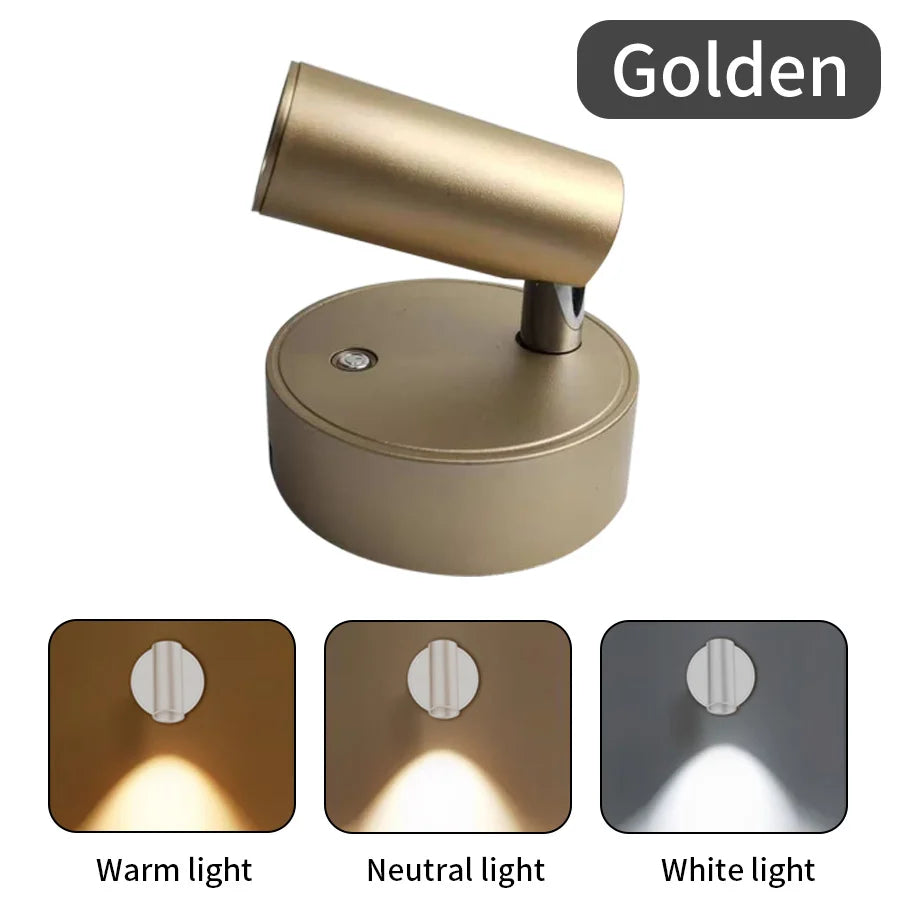 LED light magnetic USB Rechargeable Wall Light Spotlight Wireless No Punch Reading Light With Touch Switch Dimmable Bedside Lamp