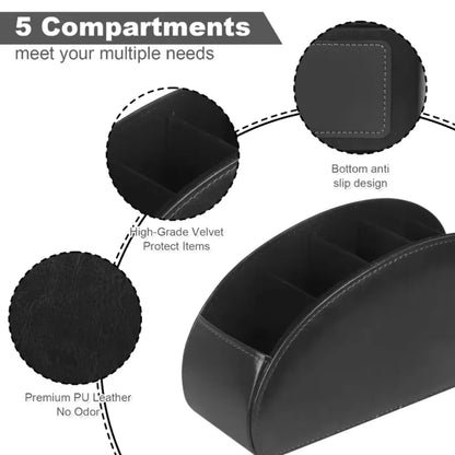 5 Compartments Remote Control Box Living Room Desktop Storage Box PU Leather Air Conditioner TV Remote Control Bracket Storage