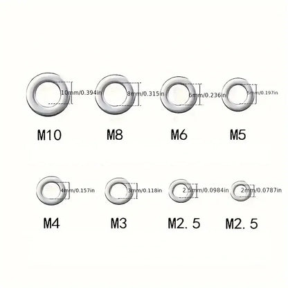 360/580pcs 304 Stainless Steel Flat Washers Set, Perfect For Home Decor, Factory Repair, Kitchens, Shops & More
