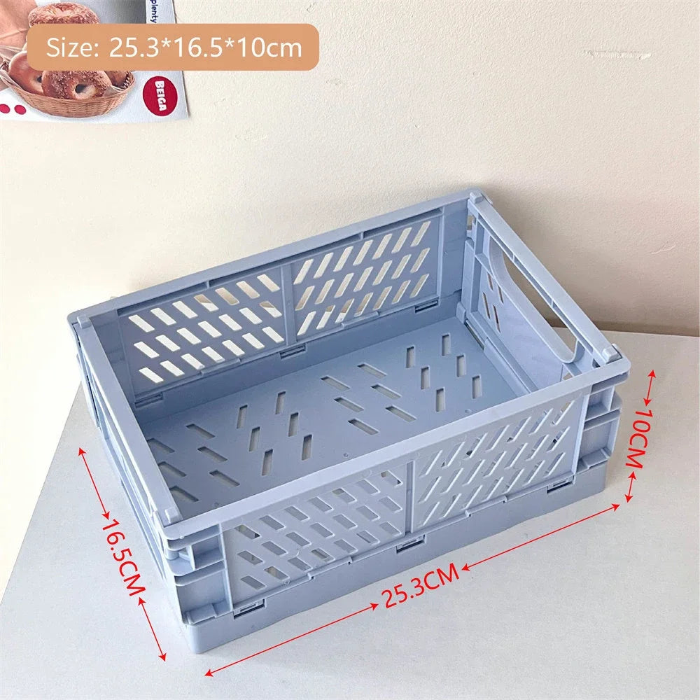 Foldable Storage Box with Handles Collapsible Crate for Toys, Cosmetics & Desk Organization