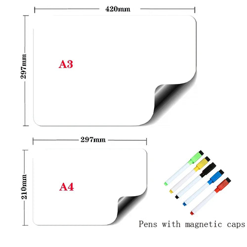 1Pc Flexible Magnetic Whiteboard Stickers A3+A4 with Erasable Markers Refrigerator Memo Board for Kitchen Grocery List
