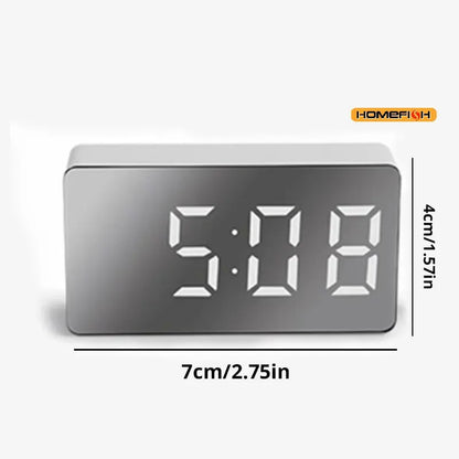 1Pc White LED Mirror Table Clock Snooze Display Time Night Light Desktop USB Alarm Clock Home Decor