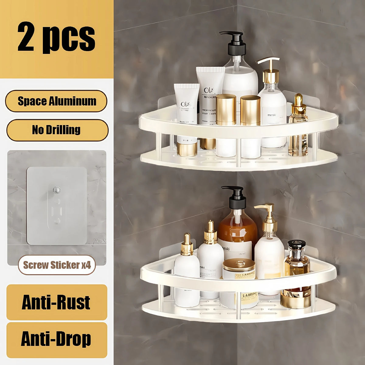 Bathroom Shelf Makeup Storage Organizer Aluminum Alloy Shampoo Rack Shower Shelf Bathroom Accessories No Drill Wall Shelf