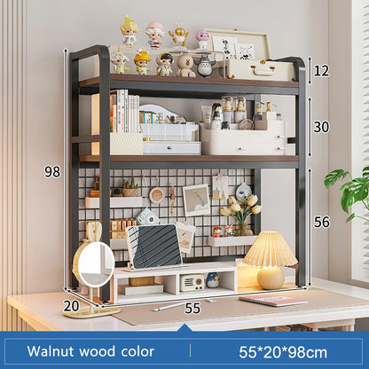 Bookcase Gaming Table Grid Bookshelf Desktop Multi-layer Wrought Iron Shelf Student Computer Desk Table  Wooden Shelves Rack
