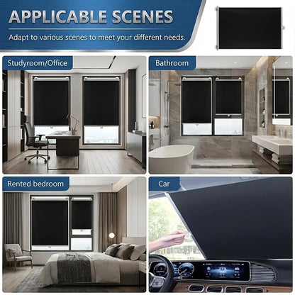 Titanium Silver Sunshade Full Blackout Heat Insulation No Punching Suction Cup Foldable Roller Shade for Home Office Cars Window