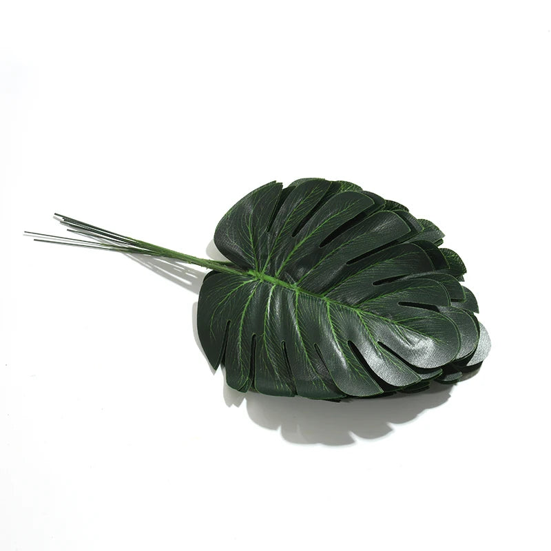 10pcs Artificial Green Turtle Leaf Scattered Tail Leaf Fake Silk Plant For DIY Wedding Birthday Party Home Decor Palm Leave