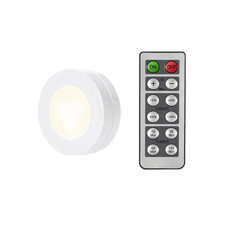 LED Puck Light Wireless Under Cabinet Lights with Remote Control Dimmable Battery Powered Night Lamp for Kitchen Closet Wardrobe