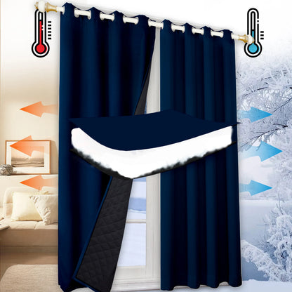 Clearance_Winter Warm Quilted Folder Cotton Curtains for Bedroom 100% Blackout Thick Thermal Curtains Sound Proof Drapes Cold Wi