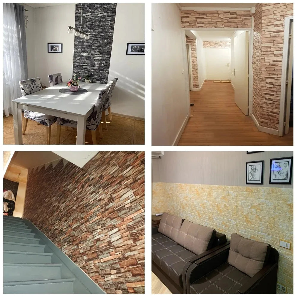 1-10pcs 3D Brick Pattern Wall Stickers Wallpaper 77cmx70cm Waterproof Self-adhesive Stain-resistant Vintage Style Room Decor