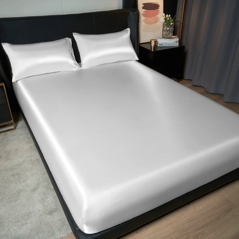 Solid Satin Fitted Sheet - No Pillowcase Ultra Soft & Wrinkle Resistant Bed Cover for Mattress Deep Pocket Design