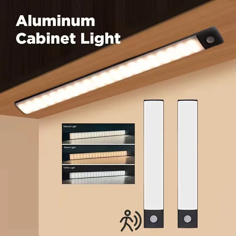 10-60cm Ultra-Thin Motion Sensor Light Magnetic Mount USB Rechargeable 3-Color Adjustment Under Cabinet Light for Home Office