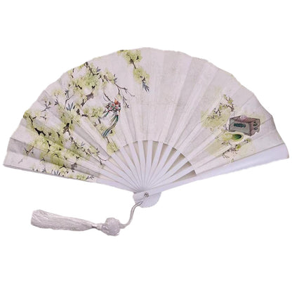 With Tassel Art Craft Style Foldable Hand Fan Portable Folding Fan Wedding Party Photo Props Guest Gifts Home Decor Craft