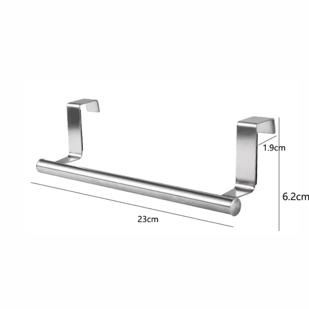 Stainless Steel Towel Rod, No Punched Door Hanging Towel Rack, Bathroom and Kitchen Towel Storage, Durable Space-saving Rack