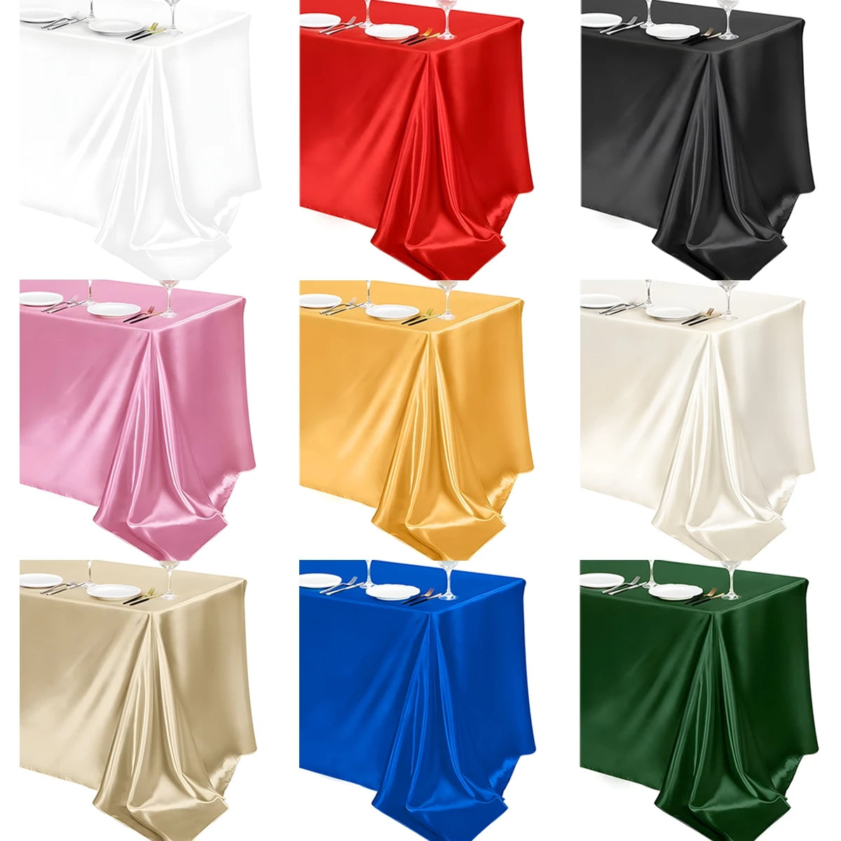 Rectangle Tablecloth Satin Table Cloth Bright Smooth White Pink Solid Color Table Cover Wedding Party Supplies Table Decors
