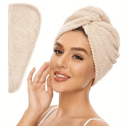 Solid Color Absorbent Hair Towel Wrap 9.8" X 25.5" Textured Dry Hair Cap for Button-Down Women
