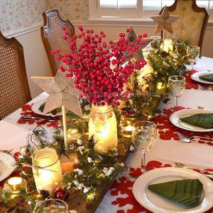 Red Berry Branches Simulation Bouquet Christmas Festival Artificial Decoration Vase Home Decor Yule Wedding Party Fake Flowers