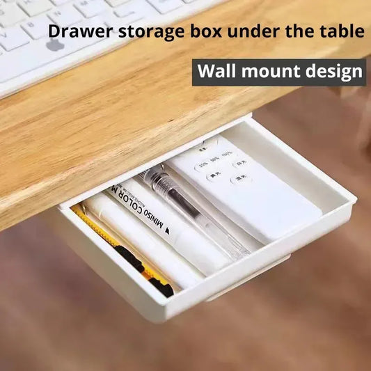 White SelfAdhesive Storage Drawer Box Makeup Pencil Tray Desk Hidden Under Desk Stand Self-adhesive Under-drawer Storage Box YH
