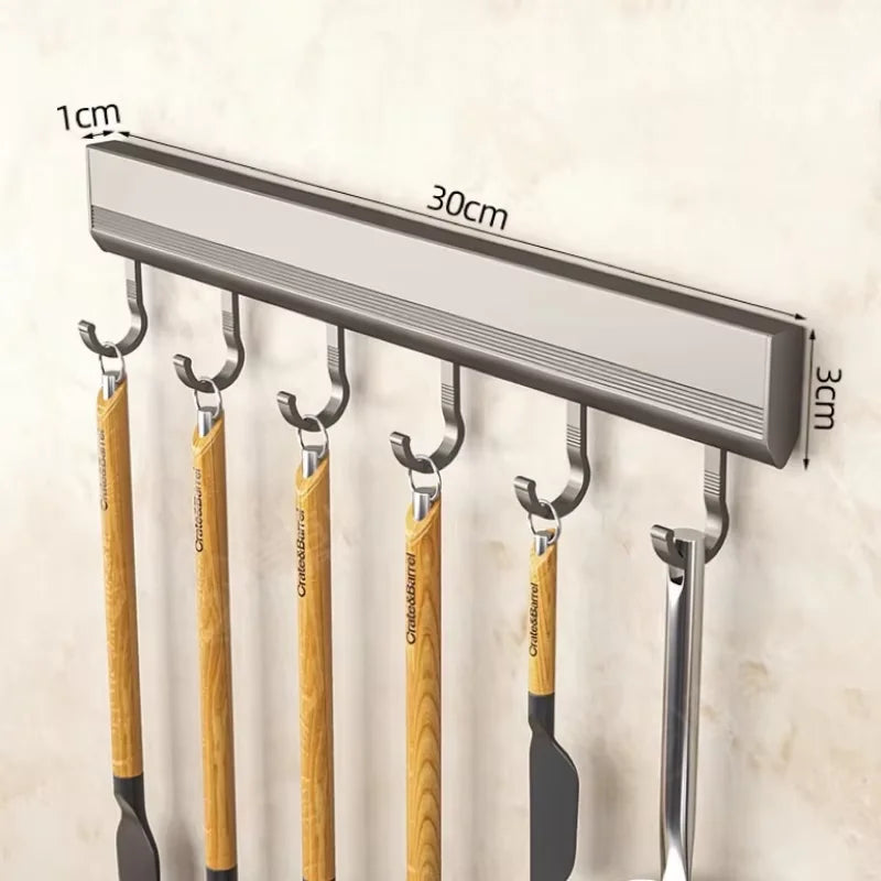 Kitchen HookRack - Wall-Mounted Without Drilling - Space Aluminum Multi-Functional Storage Hooks