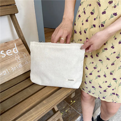 Corduroy Makeup Bag for Female Internet Celebrity, Large Capacity Lipstick Makeup, Change, Mobile Phone, Handheld Bag