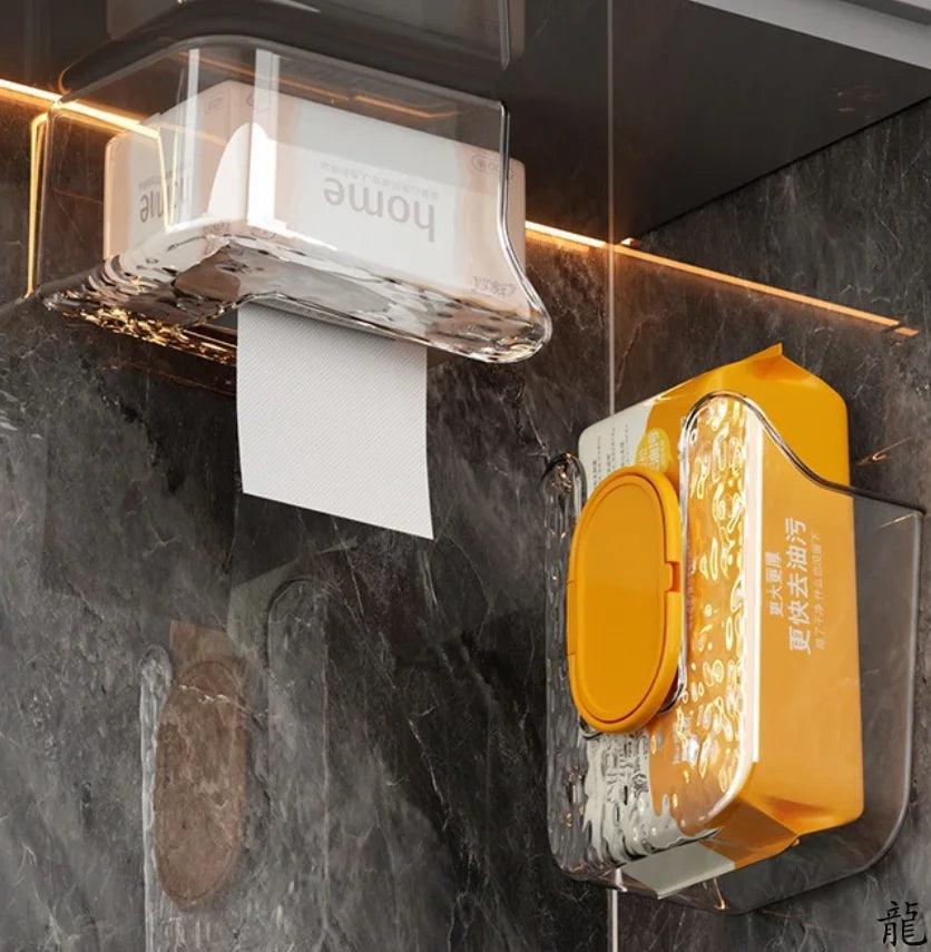 Wall Mounted Wet Wipes Dispenser Self-Adhesive Holder Kitchen Bathroom Tissue Paper Towel Case Box - Home Storage Organizer