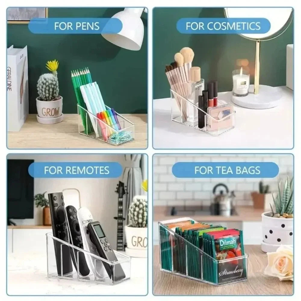 Romote Control Holder with 4 Compartments Clear Romote Holder Home Decor Kitchen Acccessories Make Up Orangizer