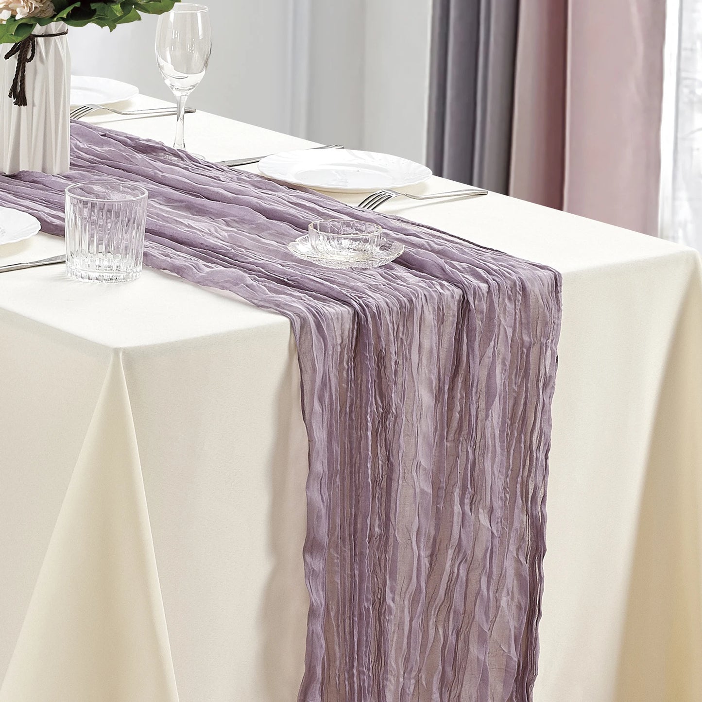 6pcs Cheesecloth Table Runner Boho Gauze Table Runner 40x270cm for Wedding Bridal Shower Birthday Party