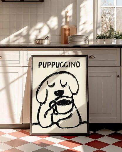 Retro Bonjour Dog Coffee Canvas Print Funny Dog Coffee Club Kitchen Wall Art Poster for Modern Living Room Bedroom Home Decor