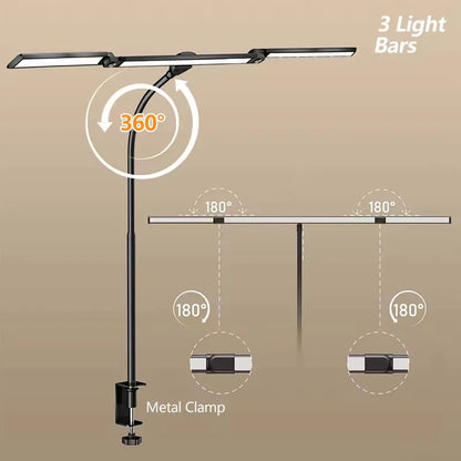 LED Desk Lamp Eye-Caring Desk Light with Stepless Dimming Adjustable Flexible Gooseneck with Clamp for Reading Study Workbench