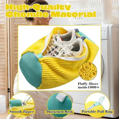 Laundry Bags Shoe Washing Machine Bag-with Zipper Laundry Bag with Rich Fluff Inside,Perfect for Sneakers with Shoe Brush