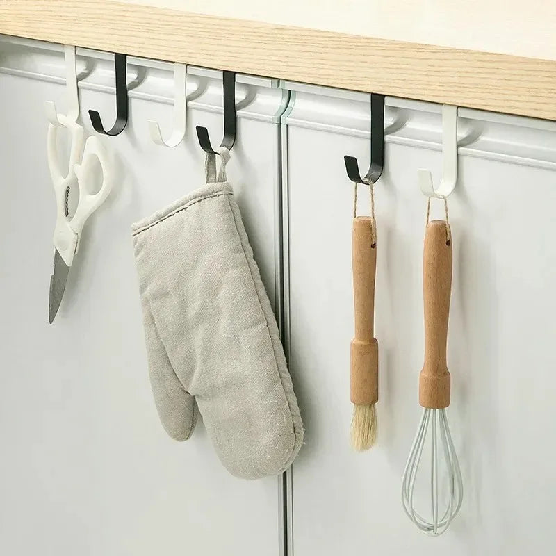 Multi-Purpose Cabinet Door Hooks, Over Door Hanger Rack for Kitchen Bathroom, Towel Coat Hat Clothes Storage Organizer