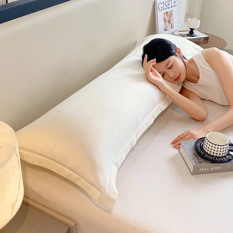 New solid-color washed double long pillowcases, couple pillowcases 48*100cm, 120cm, 150cm, 180cm (without core)